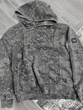 YPB Black Bandana-Print Pullover Hoodie